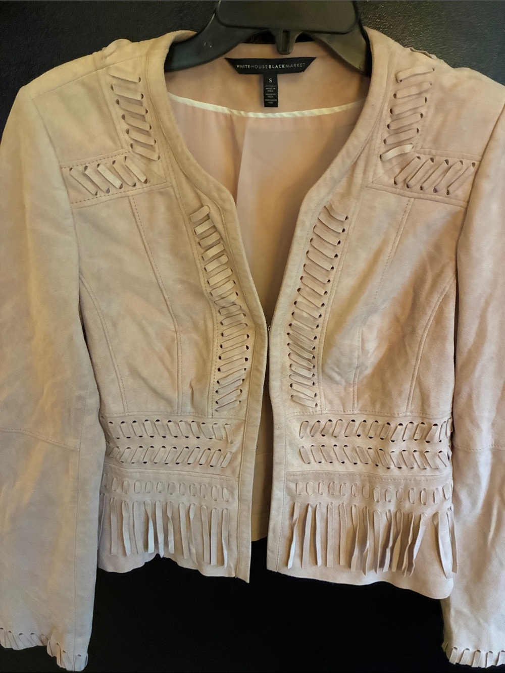 White House Black Market Blush Pink Suede Fringe Jacket So Soft S